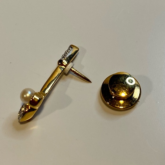 Swarovski Goldtone Crystal Enamel Golf Club Brooch Pin Faux Pearl - Picture 7 of 8